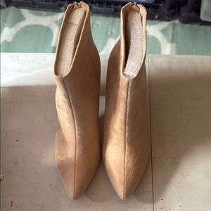 Tan Faux Suede Ankle Booties with V-Shaped Opening 3 Inch Heel - Size 11 NWOT
